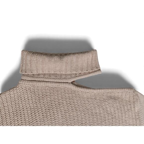 New Promesa One Shoulder Turtleneck Sweater S Beige Cutout Knit Oversized - Picture 6 of 14